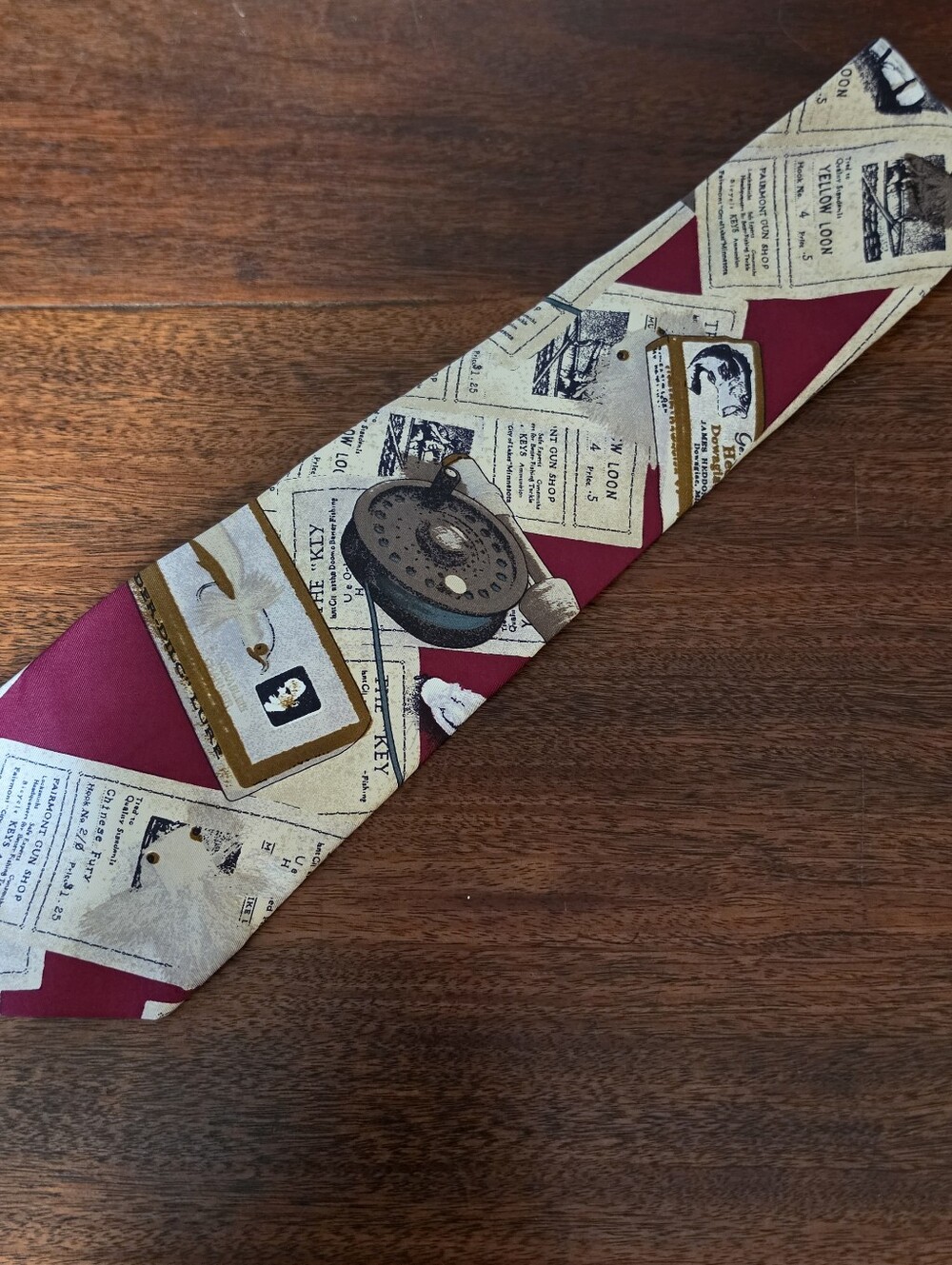 Vintage Eddie Bauer White And Red Fishing Tie Silk Made In USA